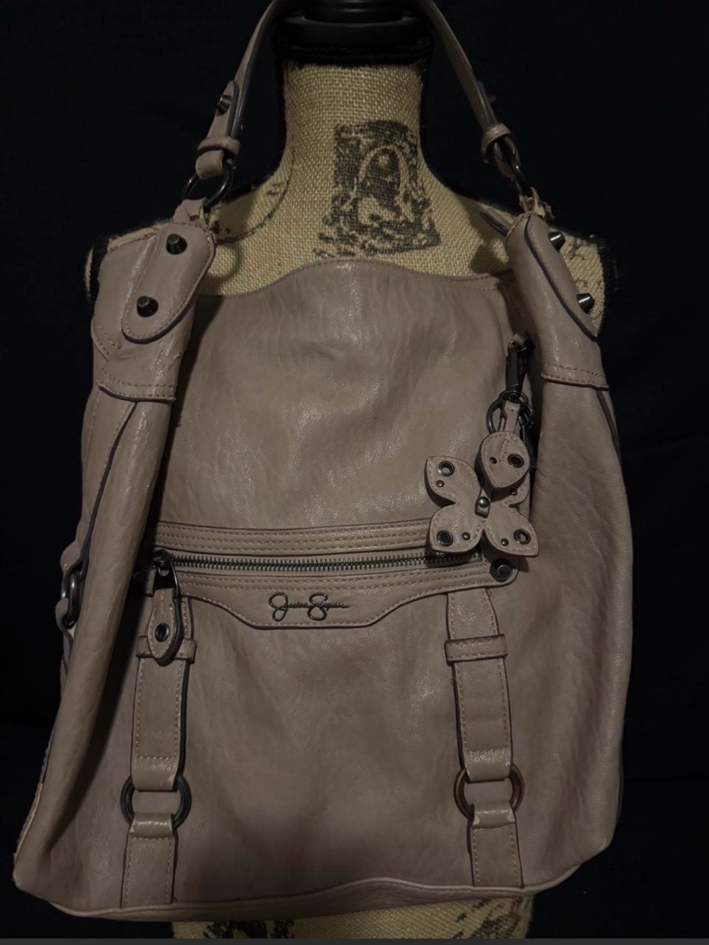 Jessica Simpson Taupe Gray Leather Shoulder Hobo